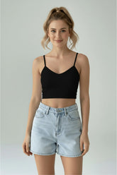 Dalgıç Kumaş V Yaka Crop Top